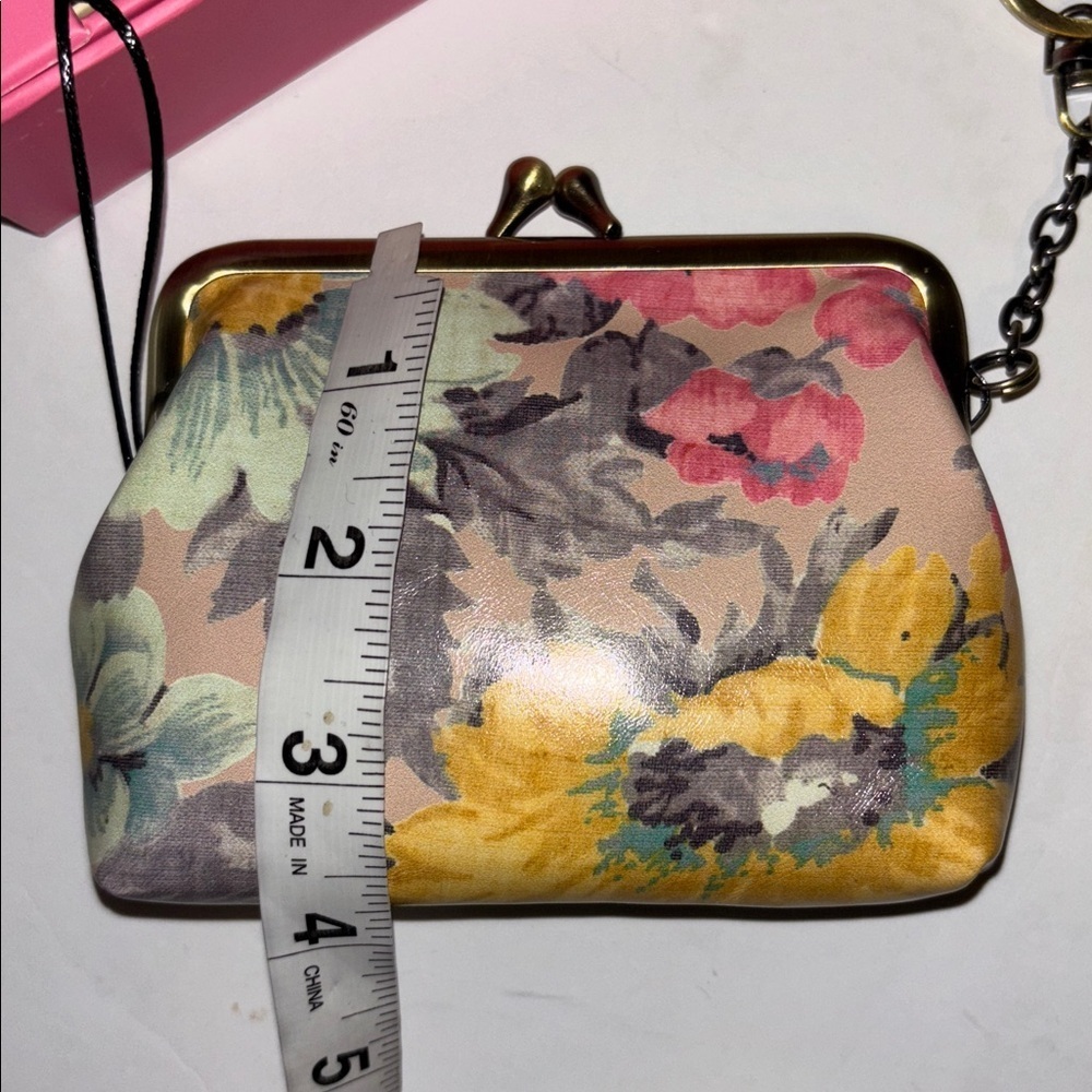 PATRICIA NASH MULTICOLOR FLORAL FRAME POUCH WITH KEY RINGS GENUINE LEATHER NEW - Picture 14 of 14